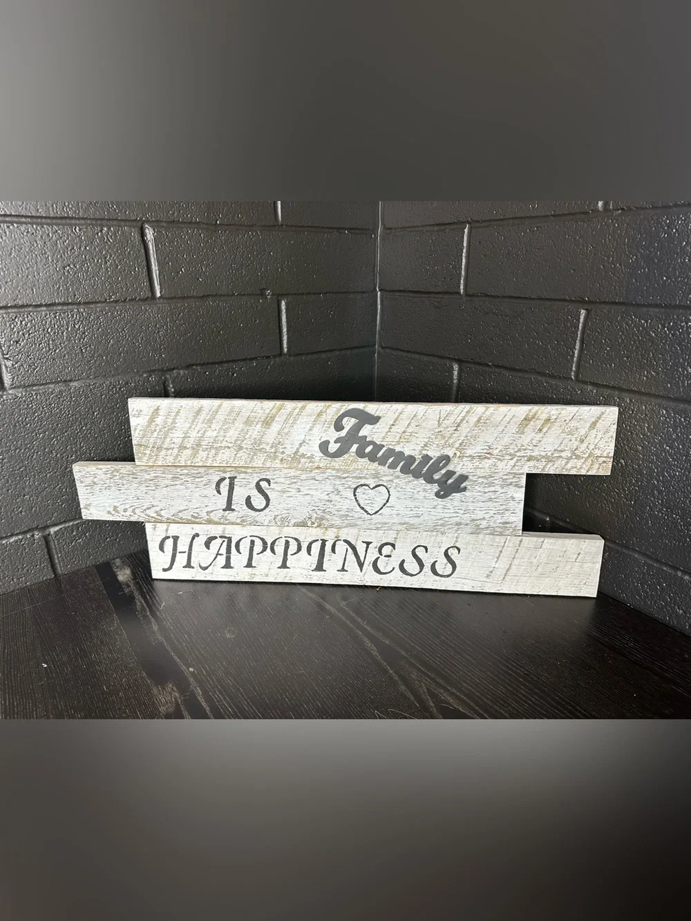Homemade Wooden 'Family Is Happiness' Sign - Whitewashed with Black Lettering - Picture 2 of 5